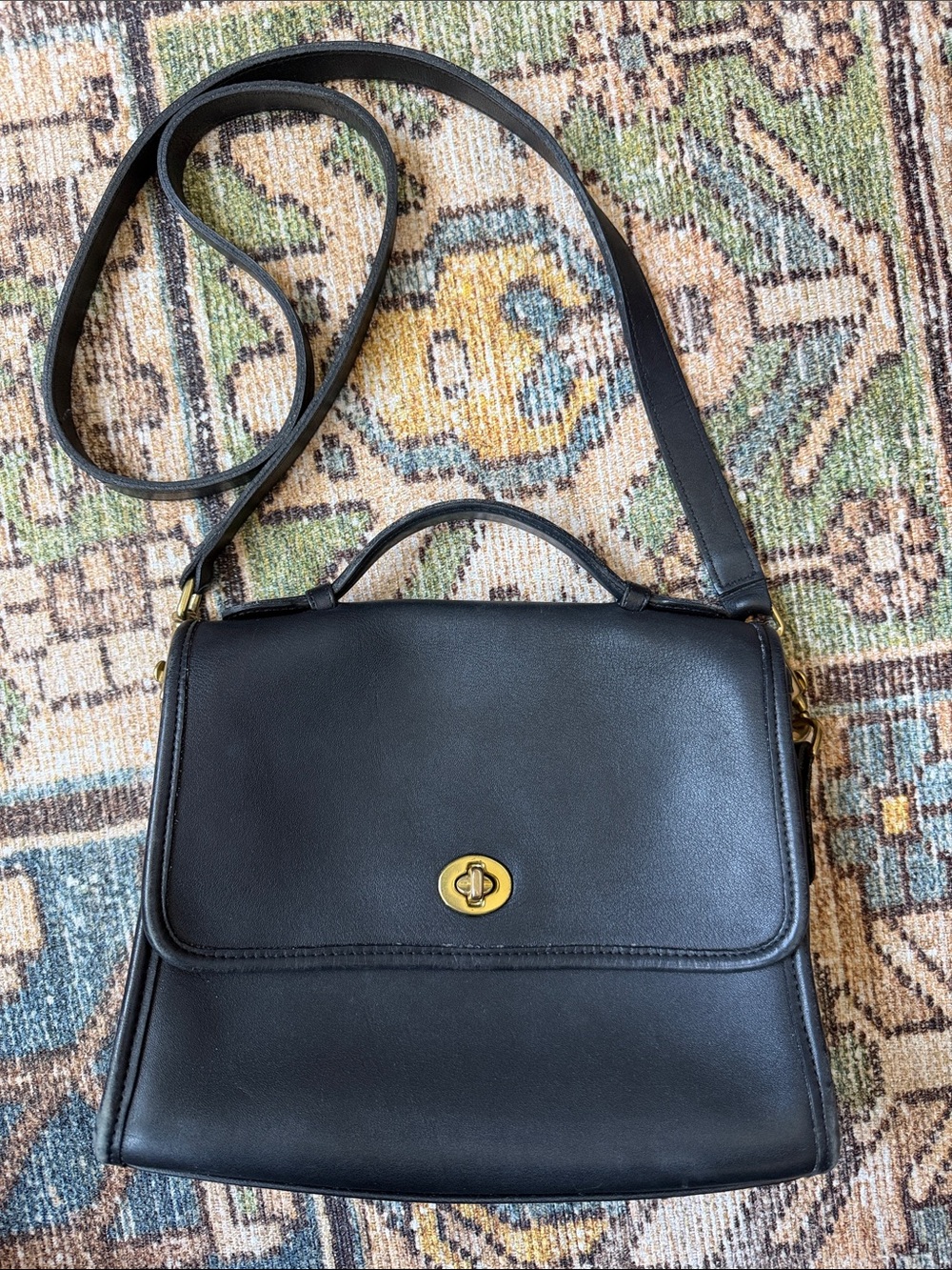 Vintage Coach Court Bag 9870 Black Leather Top Handle Crossbody